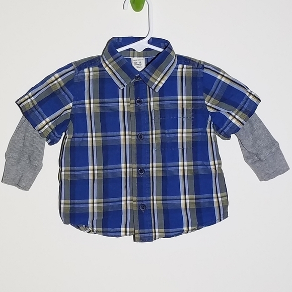 Old Navy Plaid Button Down Layered Polo 6-12m - Picture 1 of 3